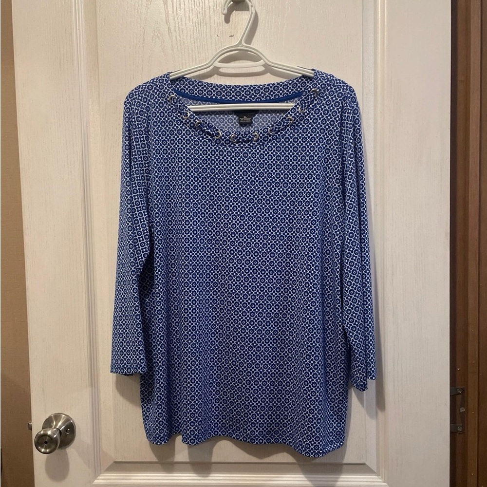 Liz Claiborne Blue Patterned Long Sleeve Top XL